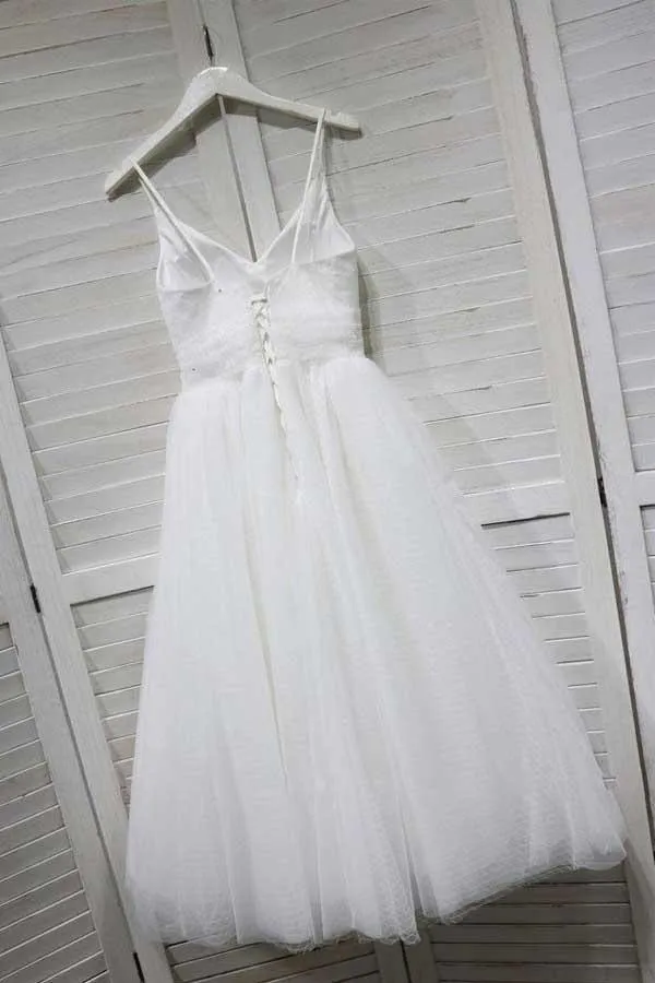 A-Line Spaghetti Straps White Homecoming/Prom Dress with Tulle PD154