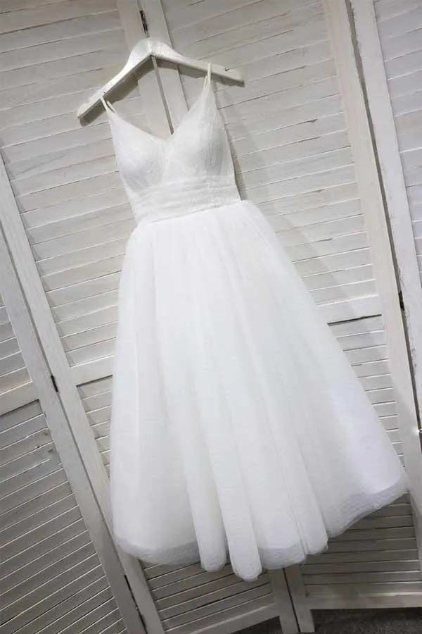 A-Line Spaghetti Straps White Homecoming/Prom Dress with Tulle PD154