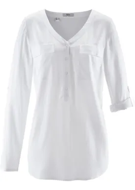 Blouse with v-neck and long sleeves Bpc Bonprix Collection, white