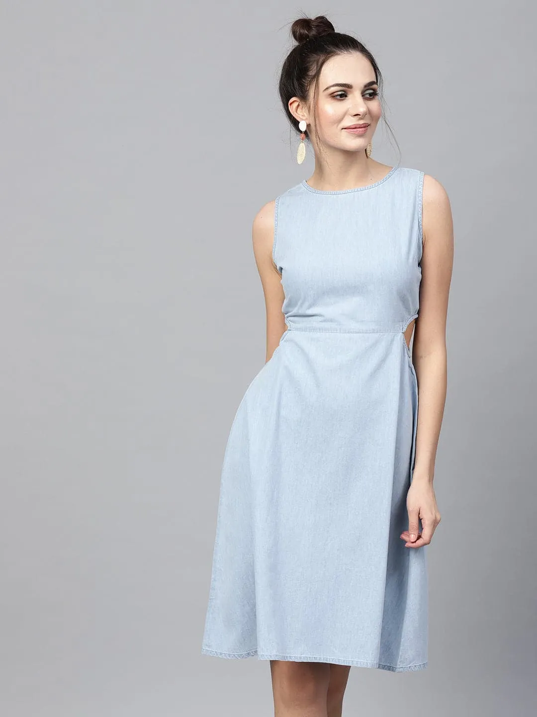 Blue Denim Side Cut Out Dress