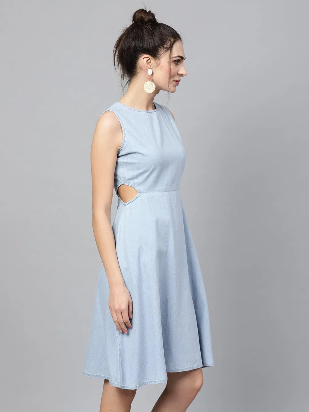 Blue Denim Side Cut Out Dress