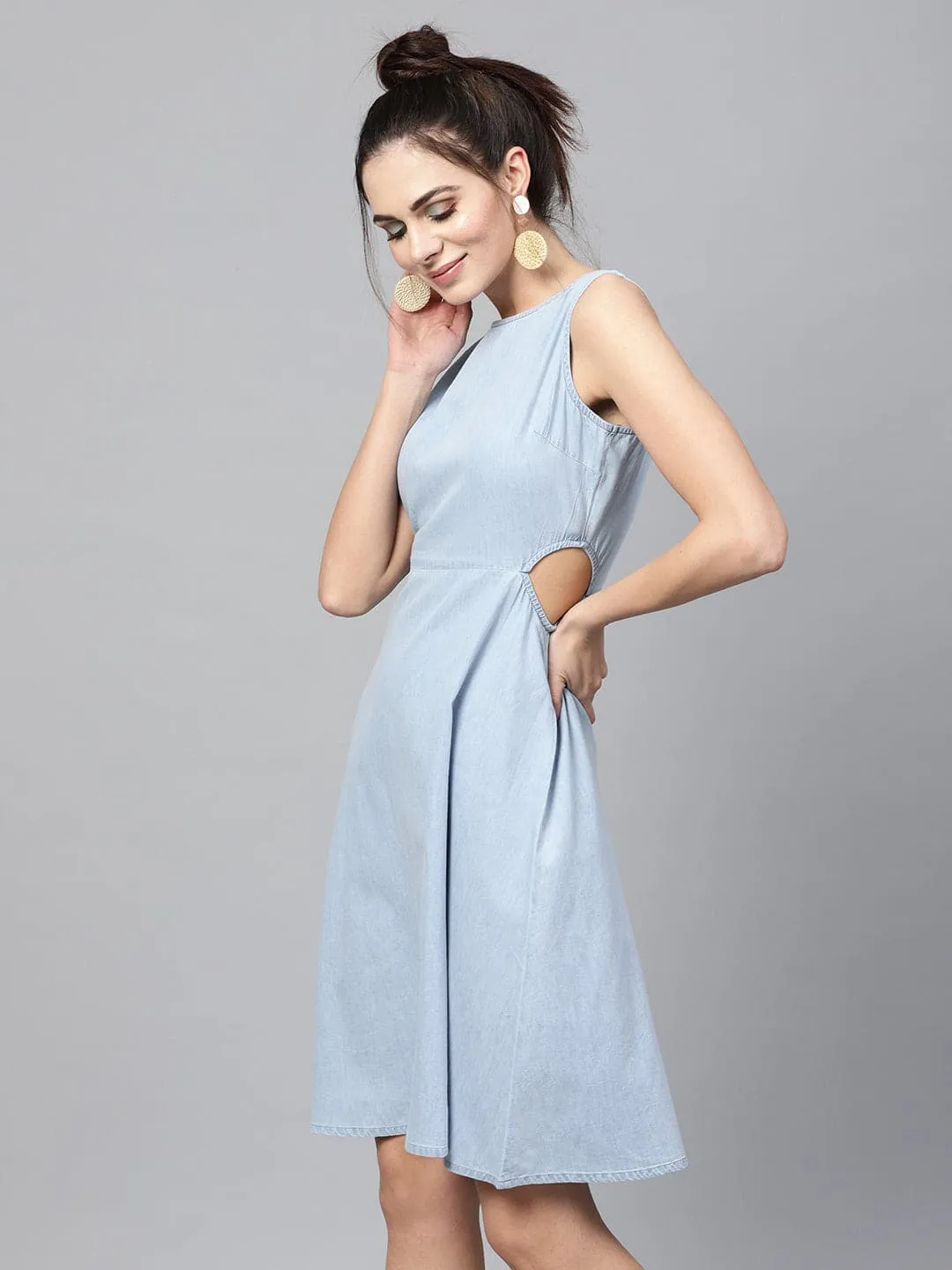 Blue Denim Side Cut Out Dress