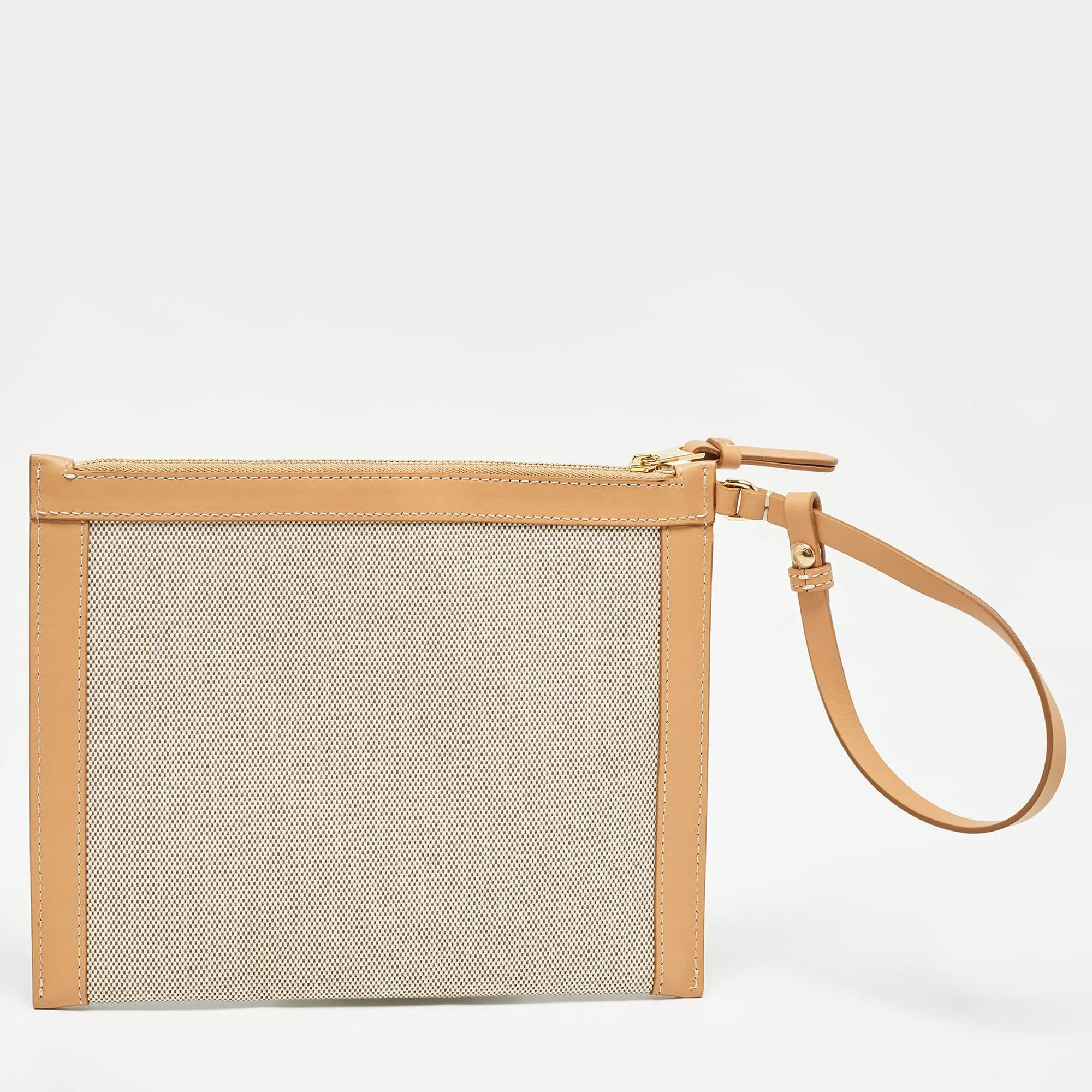 BURBERRY Beige/Tan Canvas and Leather Wristlet Pouch