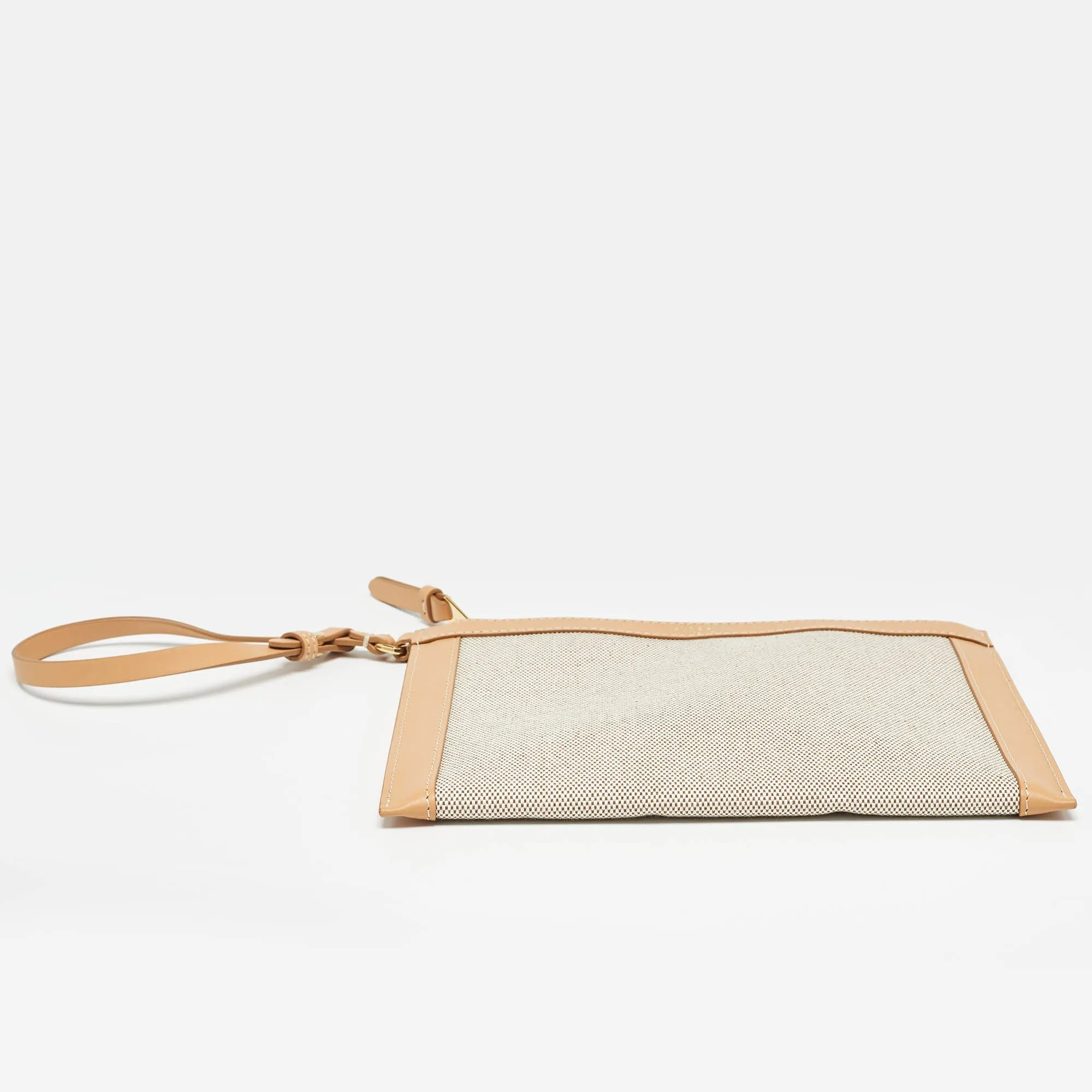 BURBERRY Beige/Tan Canvas and Leather Wristlet Pouch