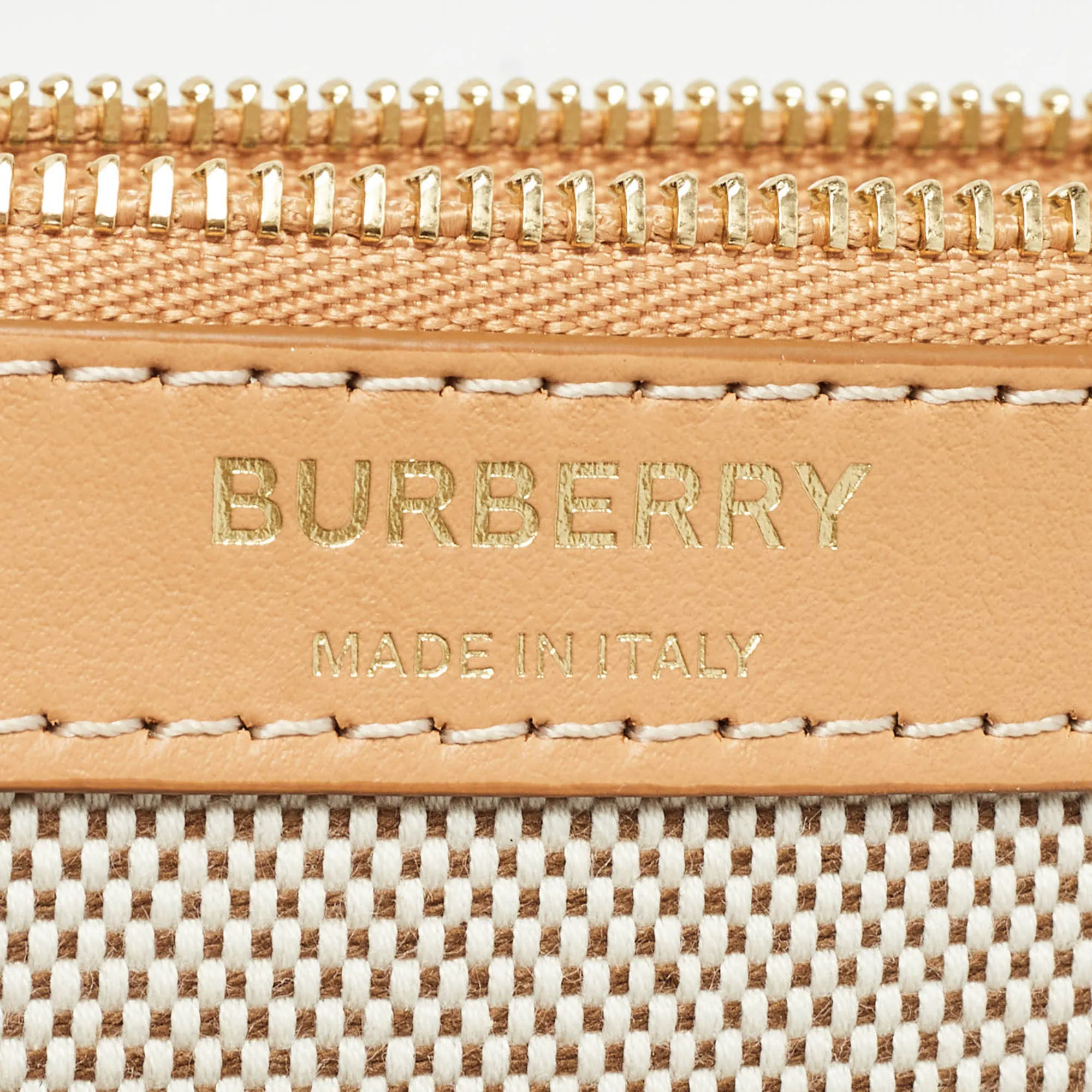 BURBERRY Beige/Tan Canvas and Leather Wristlet Pouch