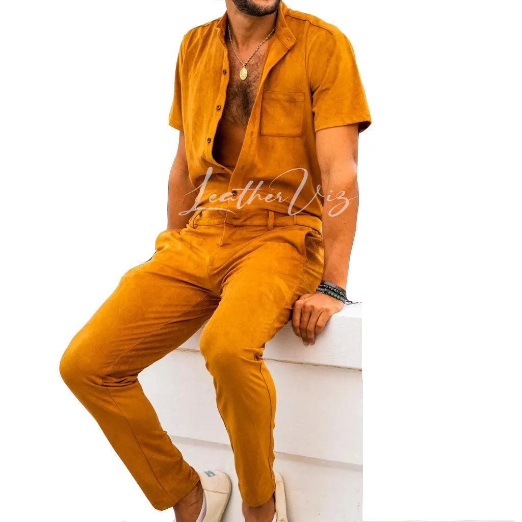 Classic Style Suede Leather Men Jumpsuit