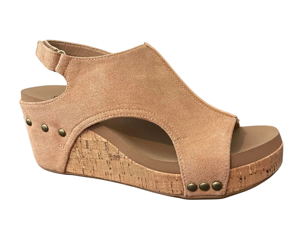 Corky's Carley Wedge, Camel Faux Suede