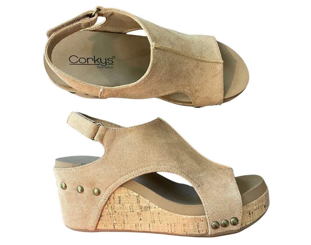 Corky's Carley Wedge, Camel Faux Suede