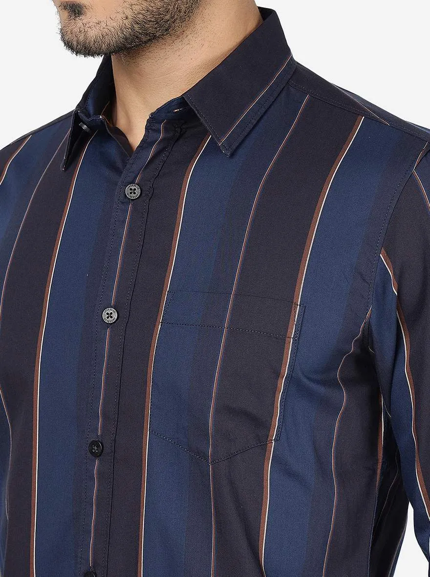 Ensign Blue Striped Slim Fit Casual Shirt | JadeBlue