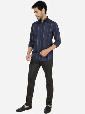 Ensign Blue Striped Slim Fit Casual Shirt | JadeBlue