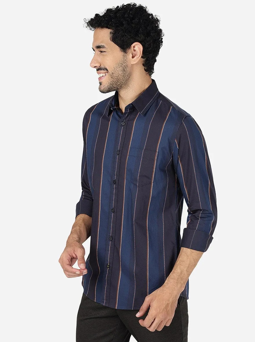 Ensign Blue Striped Slim Fit Casual Shirt | JadeBlue