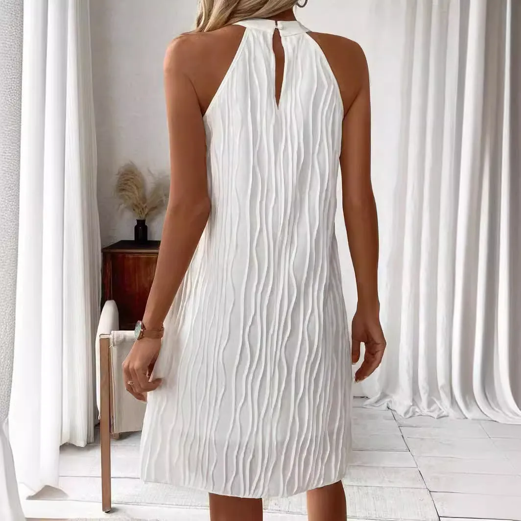 Fashion Dresses For Women Pure Color Halter Backless Dress