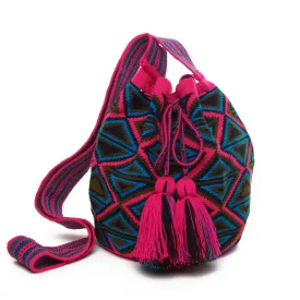 Fuschia Diamond Cotton Cartagena Mochila Tassel Bag