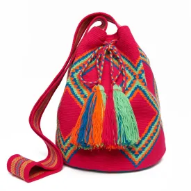 Fuschia Large Diamond Cotton Cartagena Mochila Tassel Bag