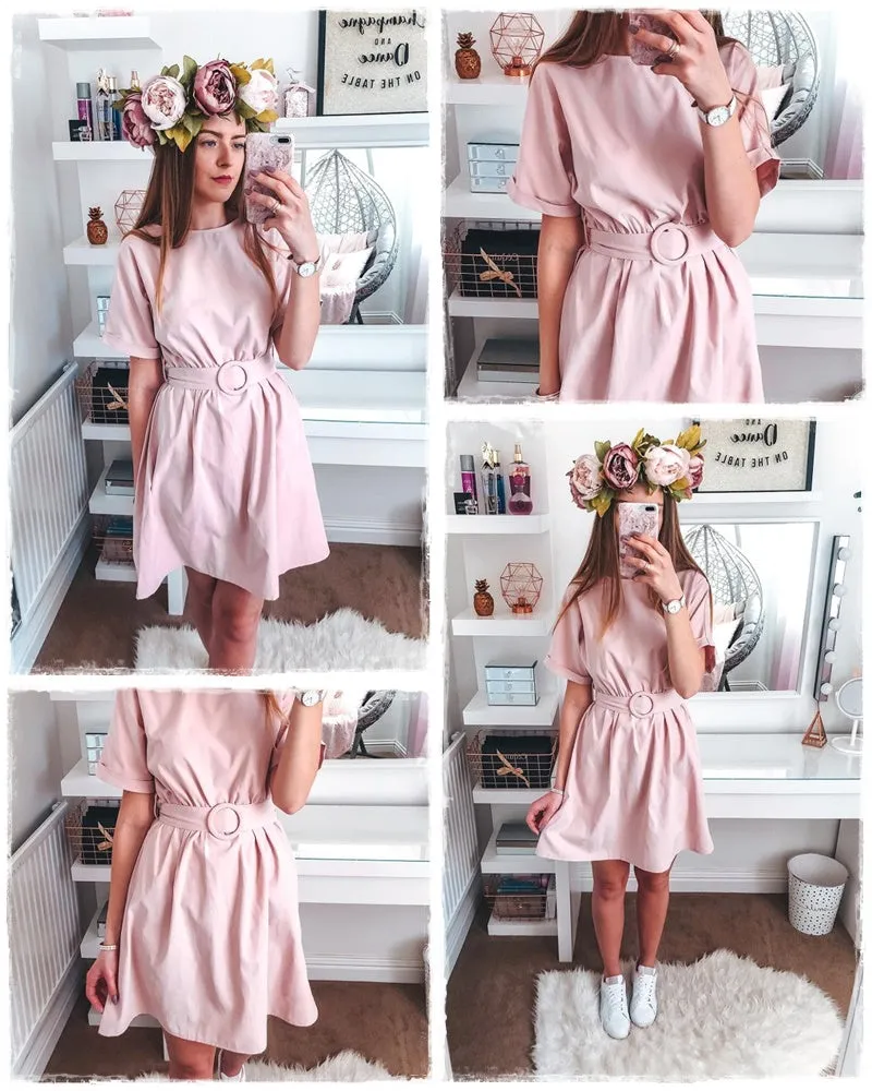 High Waist Belt Batwing Sleeve Summer Short Dress