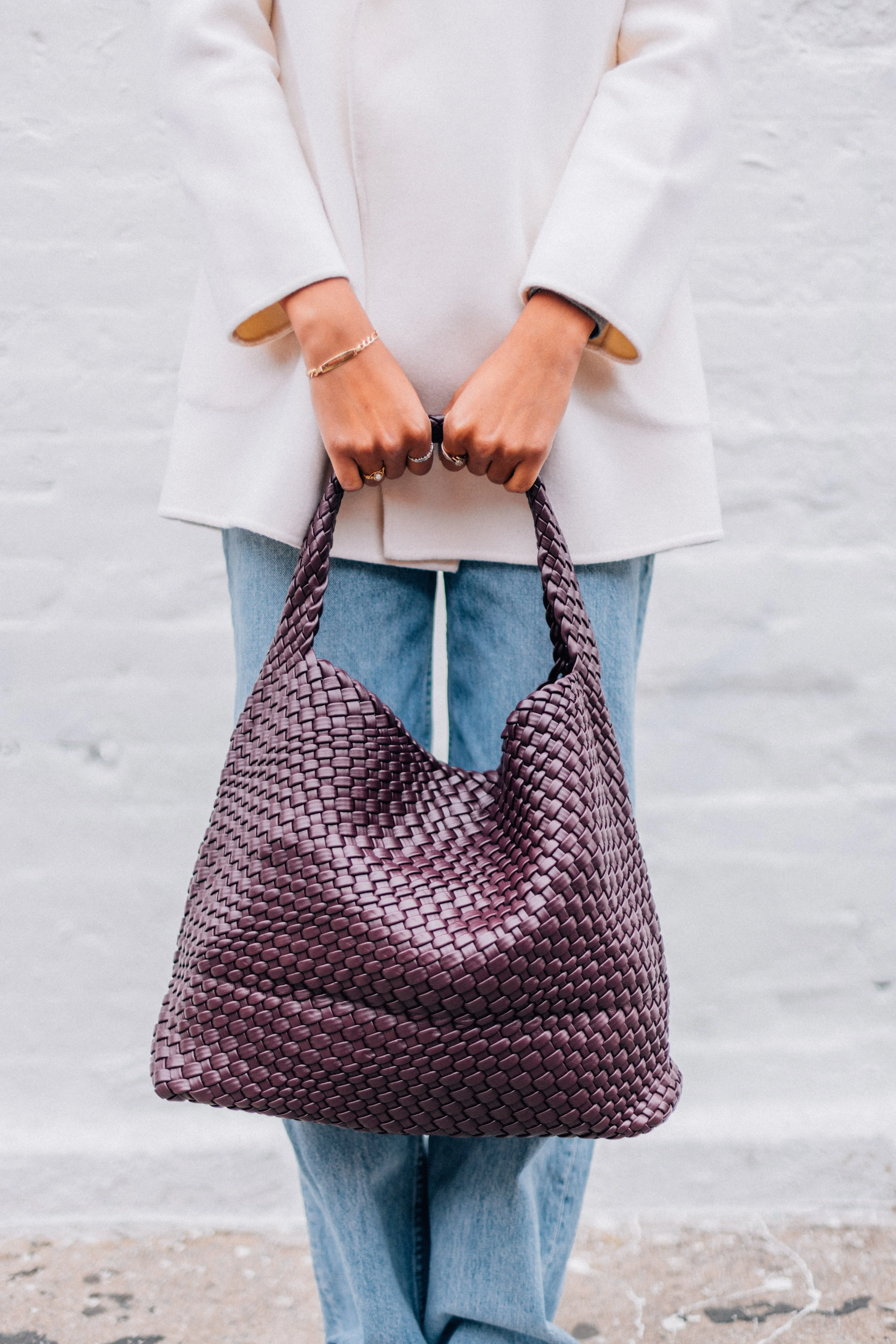 LARGE WOVEN HOBO-WINE