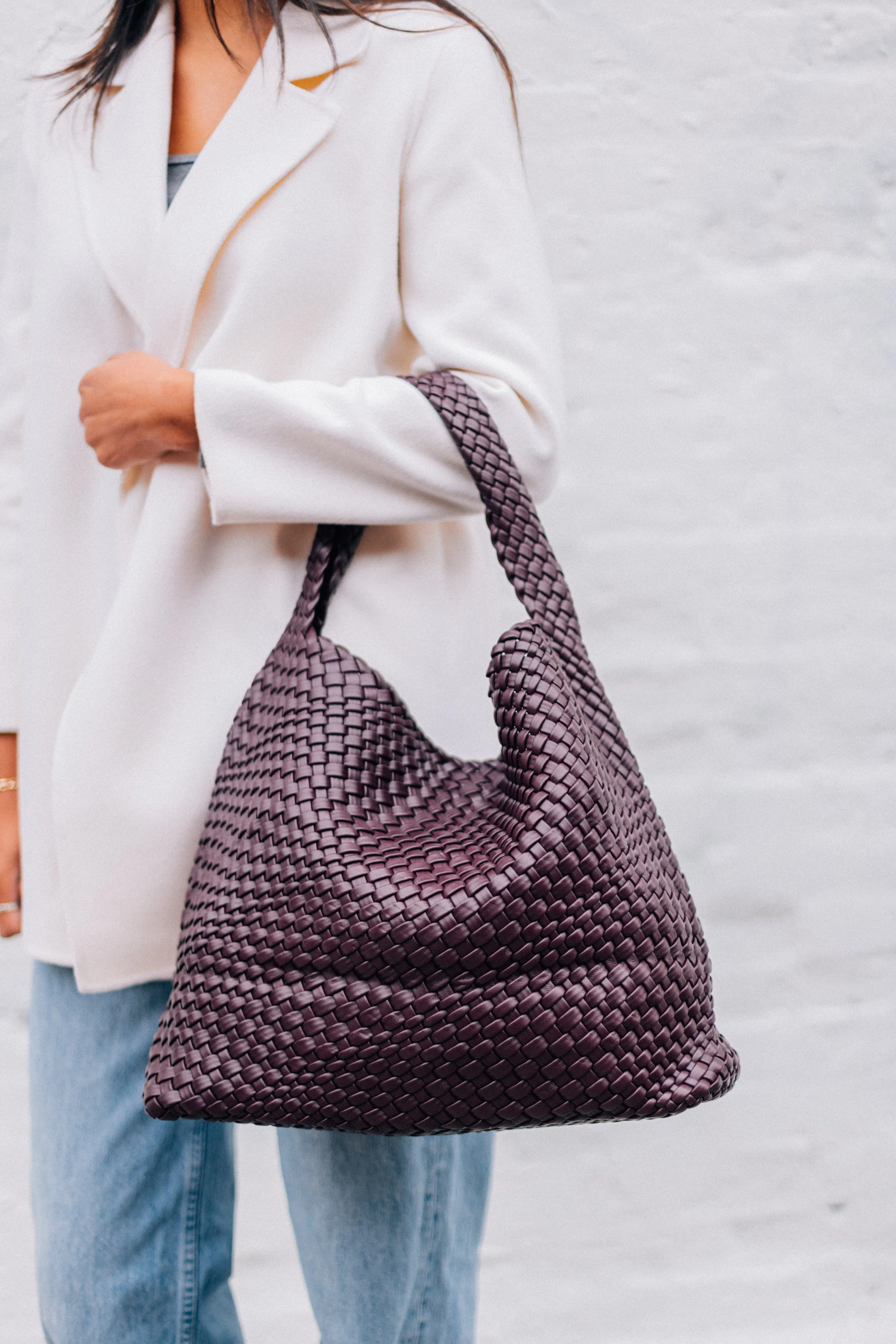 LARGE WOVEN HOBO-WINE