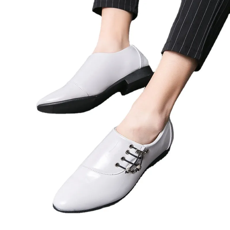 Leather shoes men's summer breathable large size men wearing casual shoes business dress white tide shoes Korean version of men's shoes