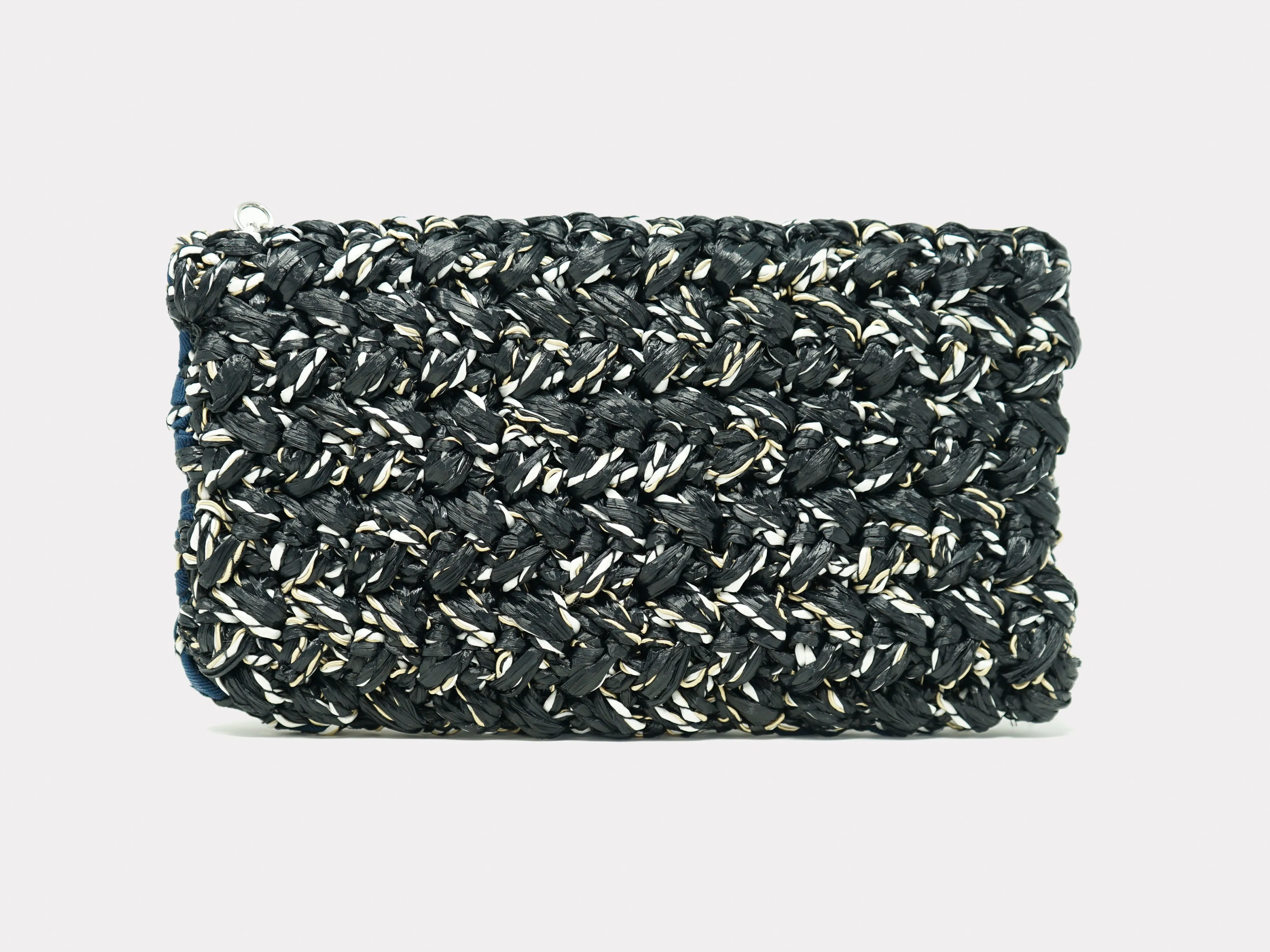 Lorenza Gandaglia Grosgrain Raffia Clutch Blue