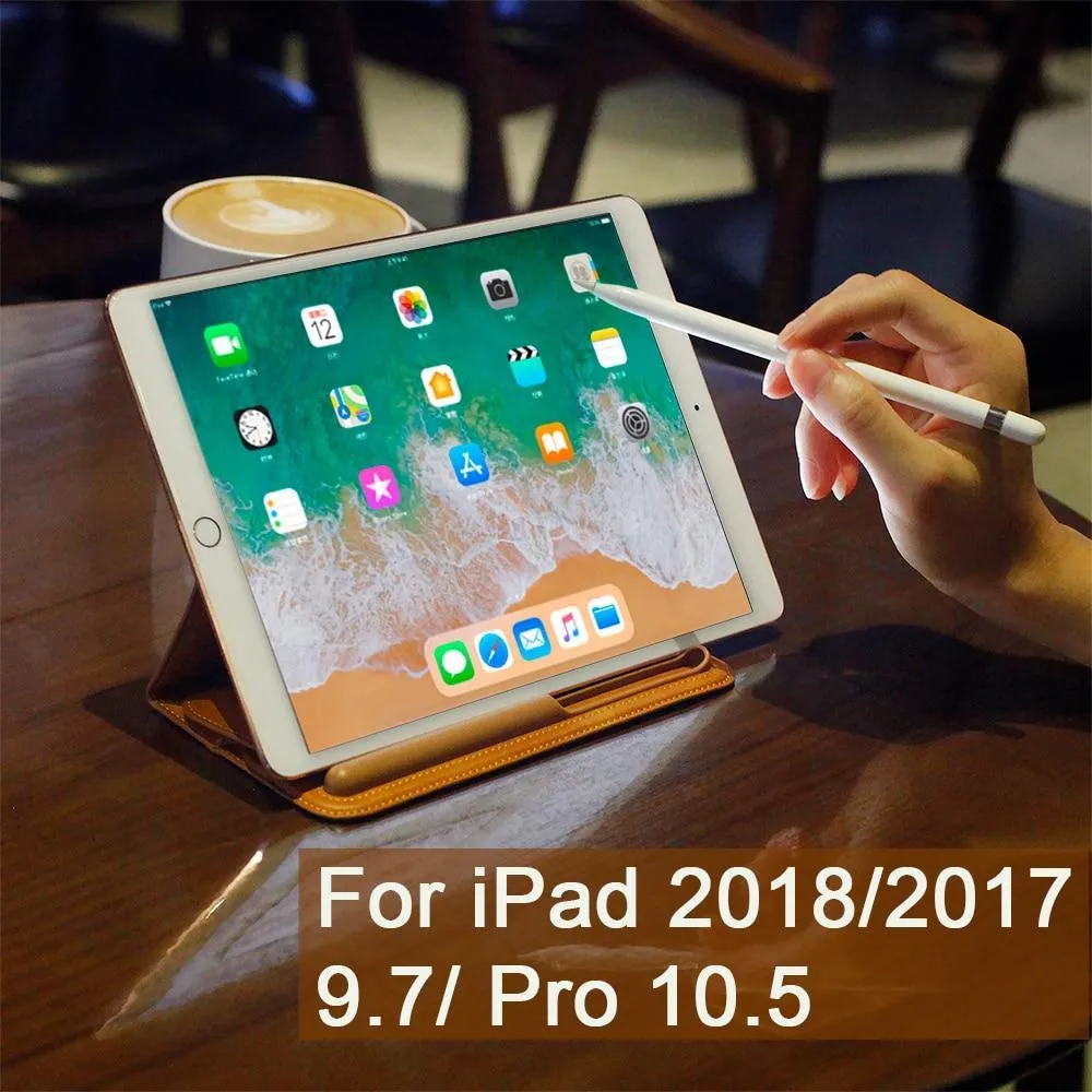 Luxury Leather Sleeve Case For iPad 2018 9.7 Pro 10.5 Air Mini, Retro Pouch Folding Bag with Pencil Holder Slot Cases