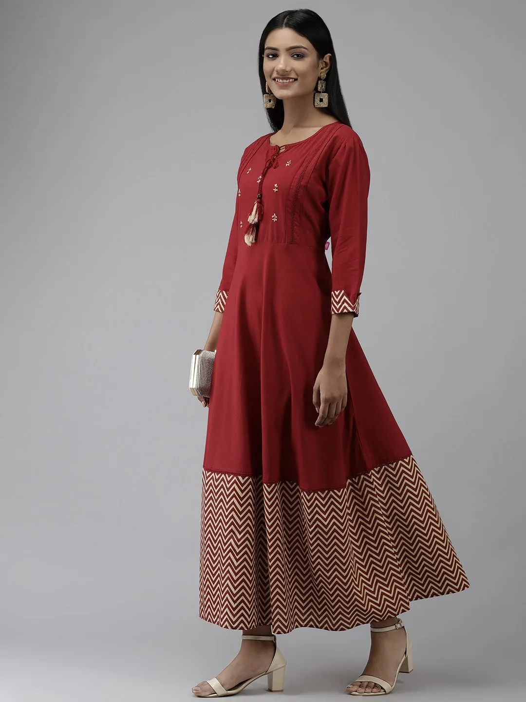 Maroon A-Line Solid Kurta