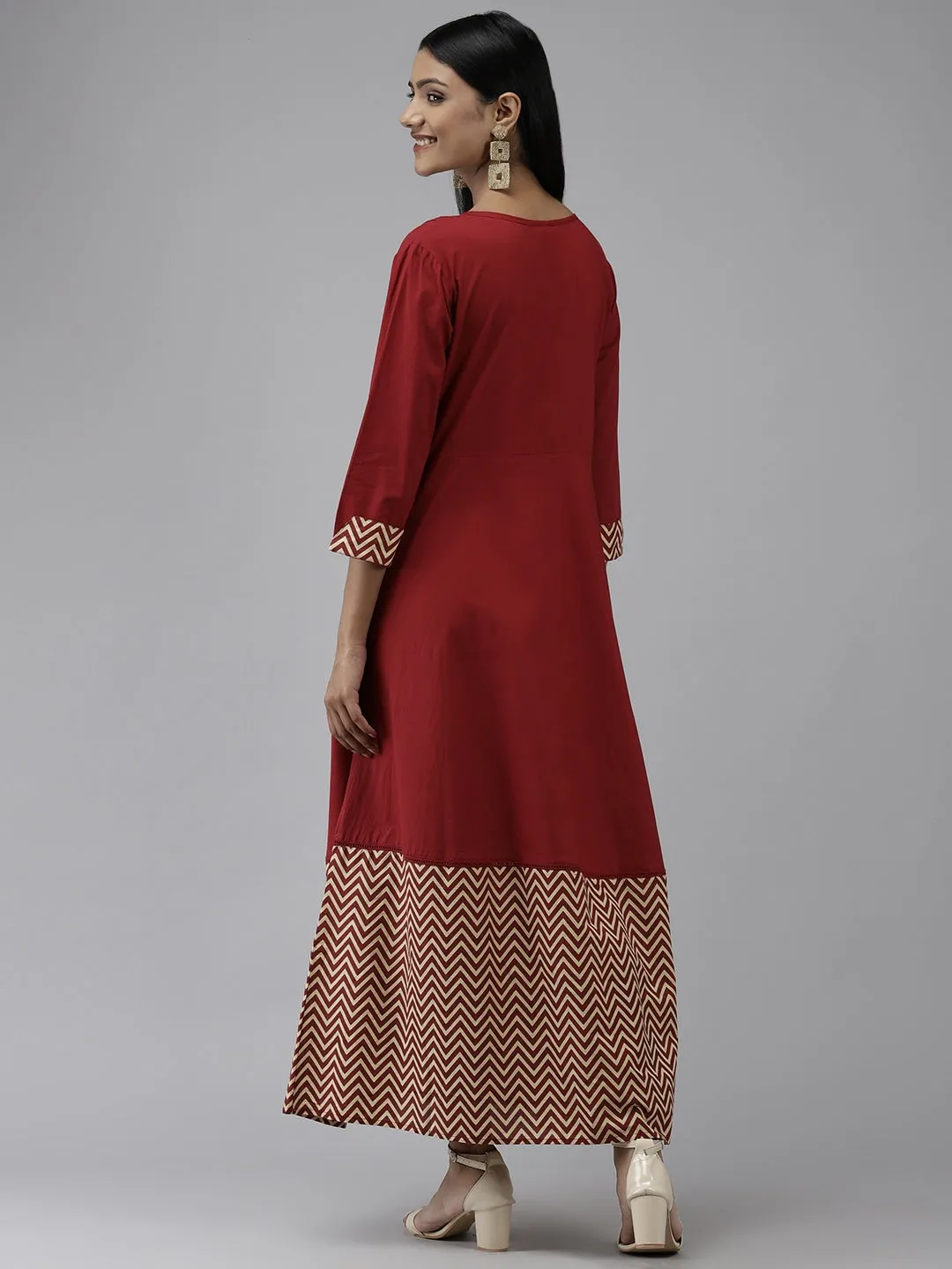 Maroon A-Line Solid Kurta