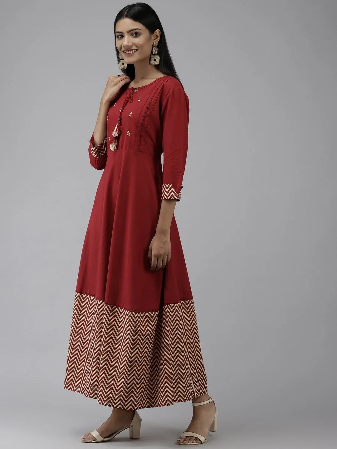 Maroon A-Line Solid Kurta