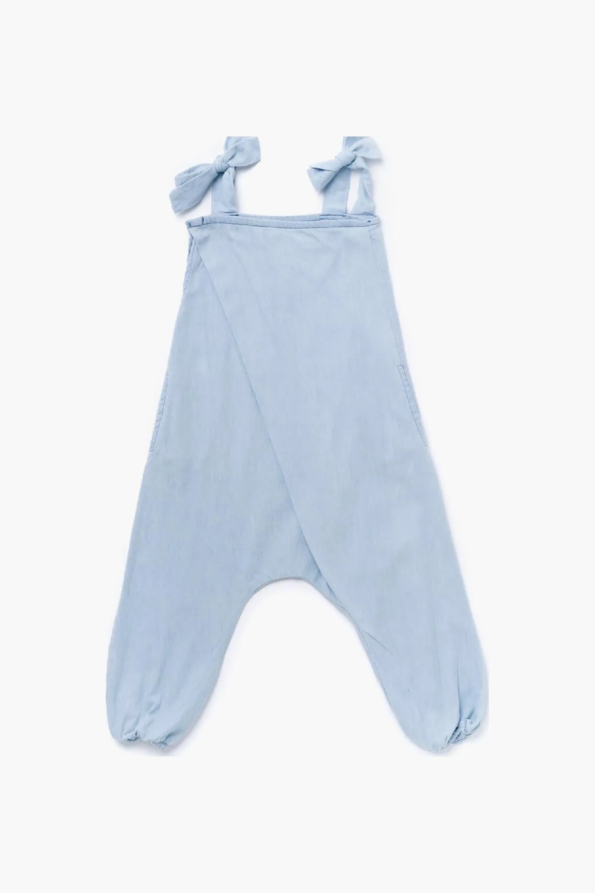 OMAMImini Chambray Pleated Girls Jumpsuit - Light Blue