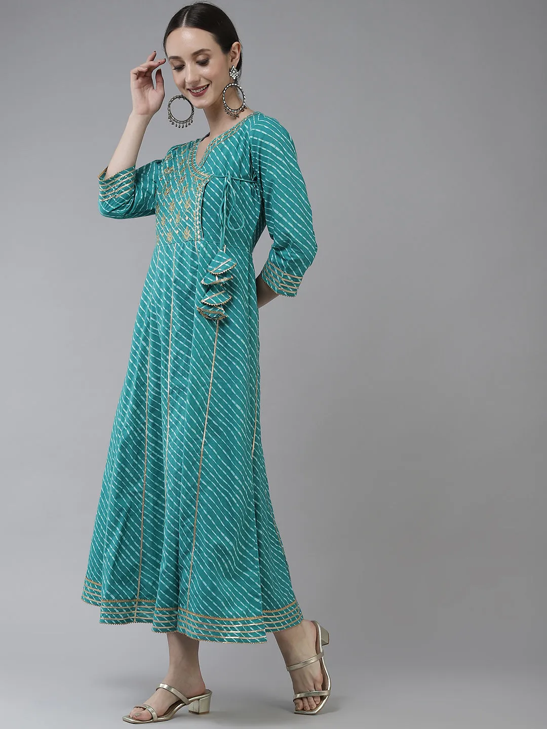 Sea Green Ethnic Motifs Maxi Dress