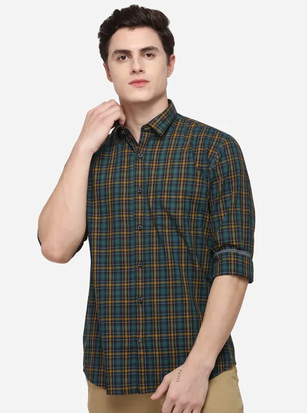 Sea Green Regular Fit Checked Casual Shirt | Greenfibre