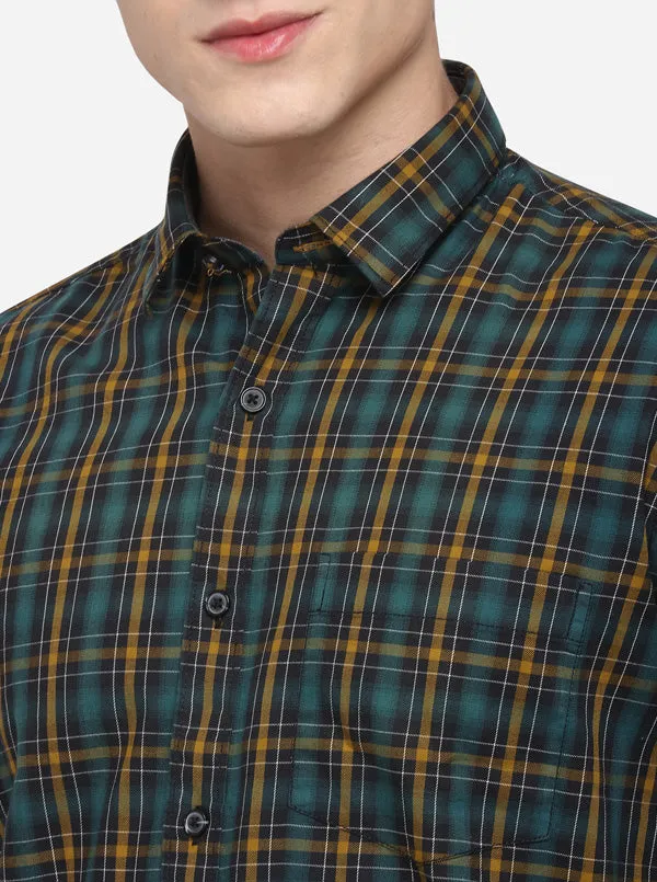 Sea Green Regular Fit Checked Casual Shirt | Greenfibre