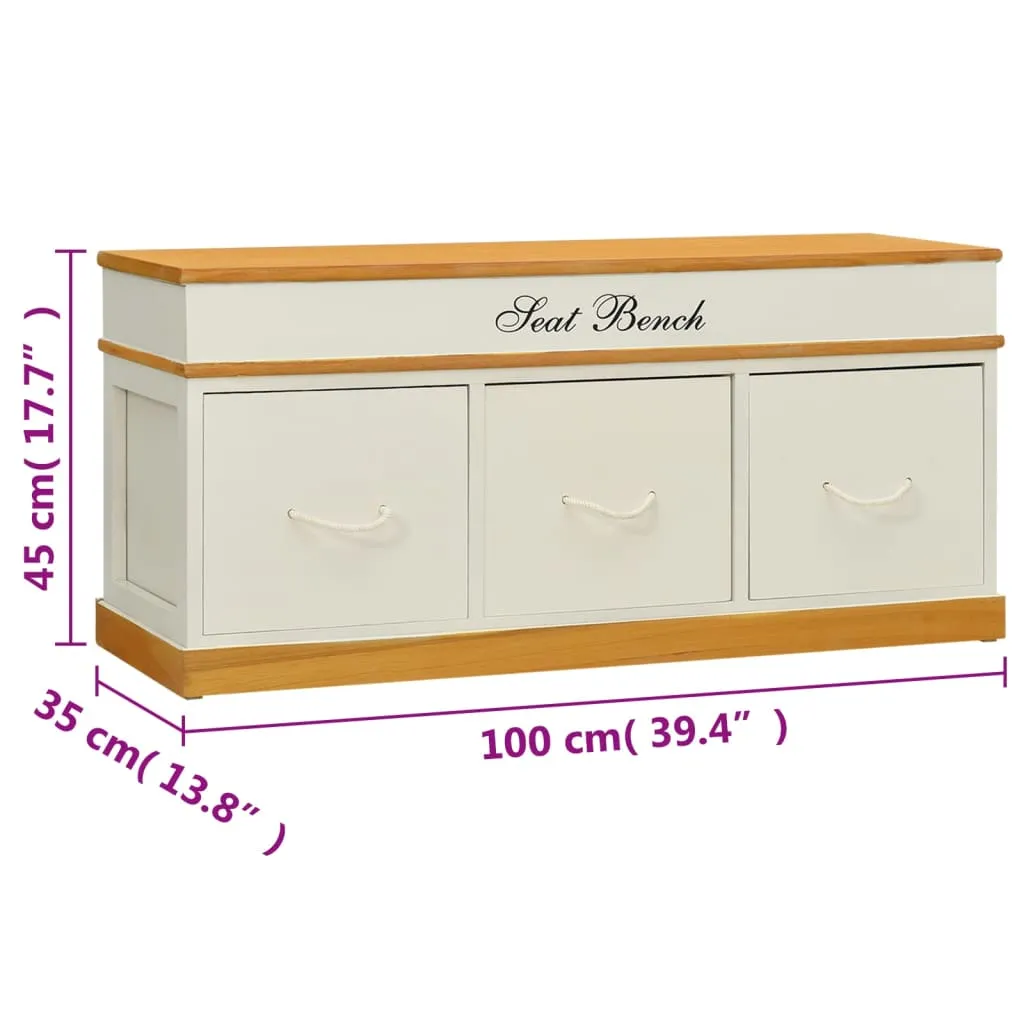 Storage Bench Solid Paulownia Wood 100 cm