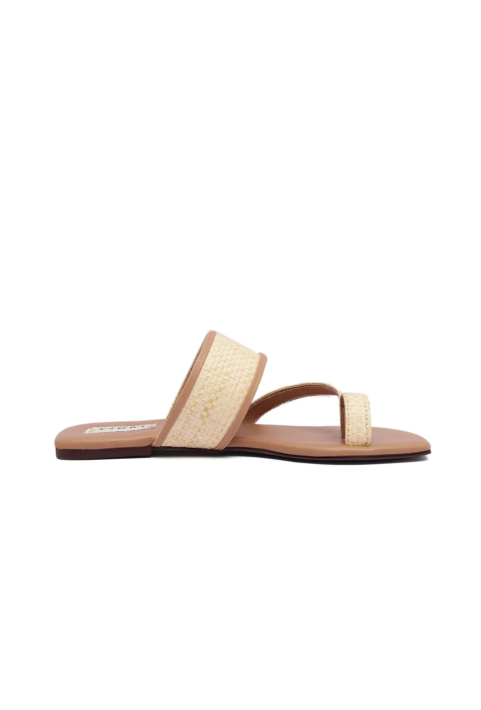 Tan Brown Slip-On Flats With Textured Straps & Insole Cushion Padding