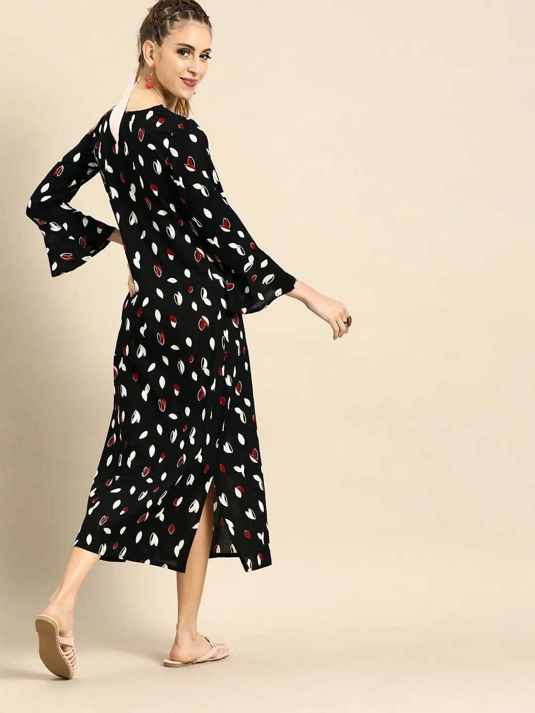 Women Black & White Printed A-Line Dress