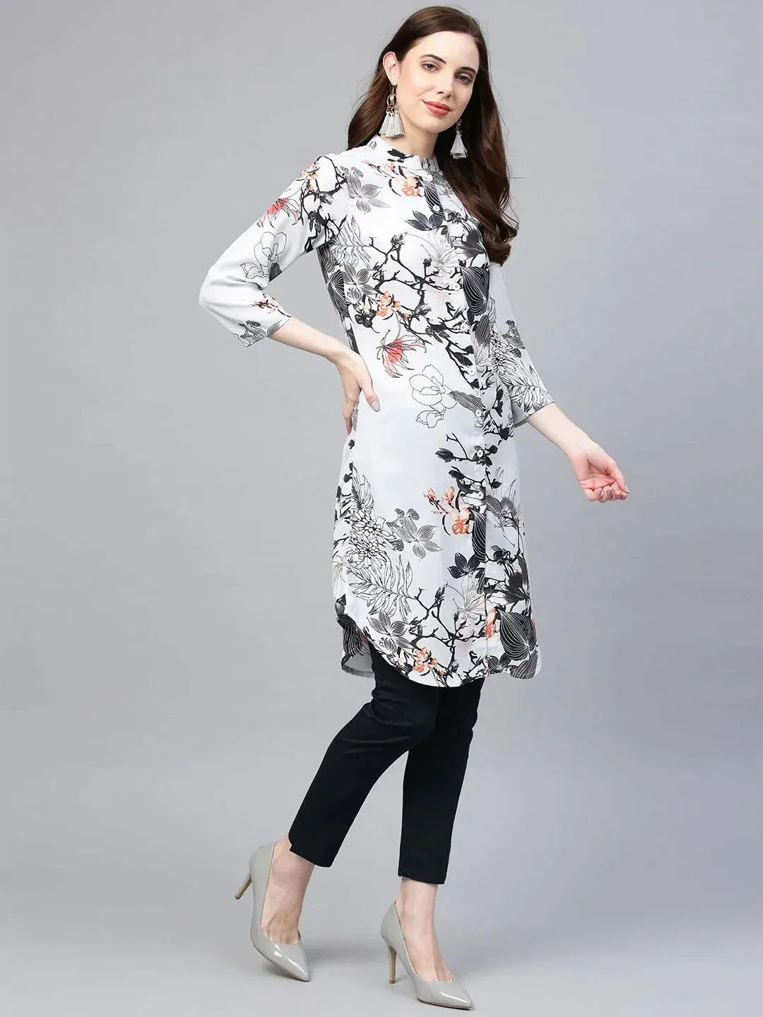 Women Blue & Black Printed Summer-Cool A-Line Kurta