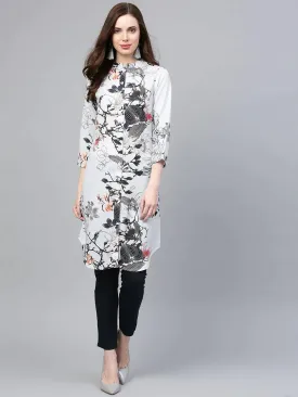 Women Blue & Black Printed Summer-Cool A-Line Kurta