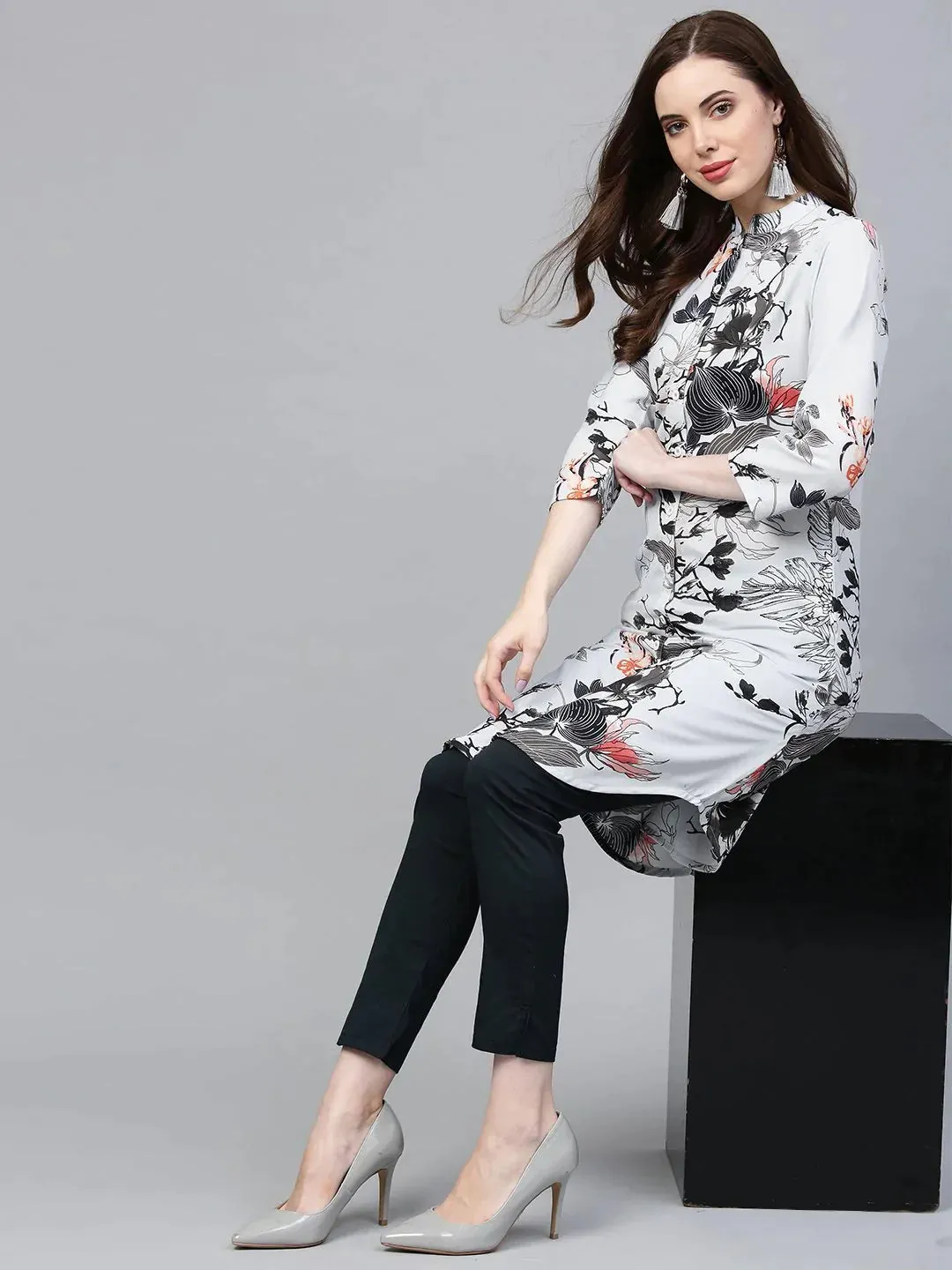 Women Blue & Black Printed Summer-Cool A-Line Kurta