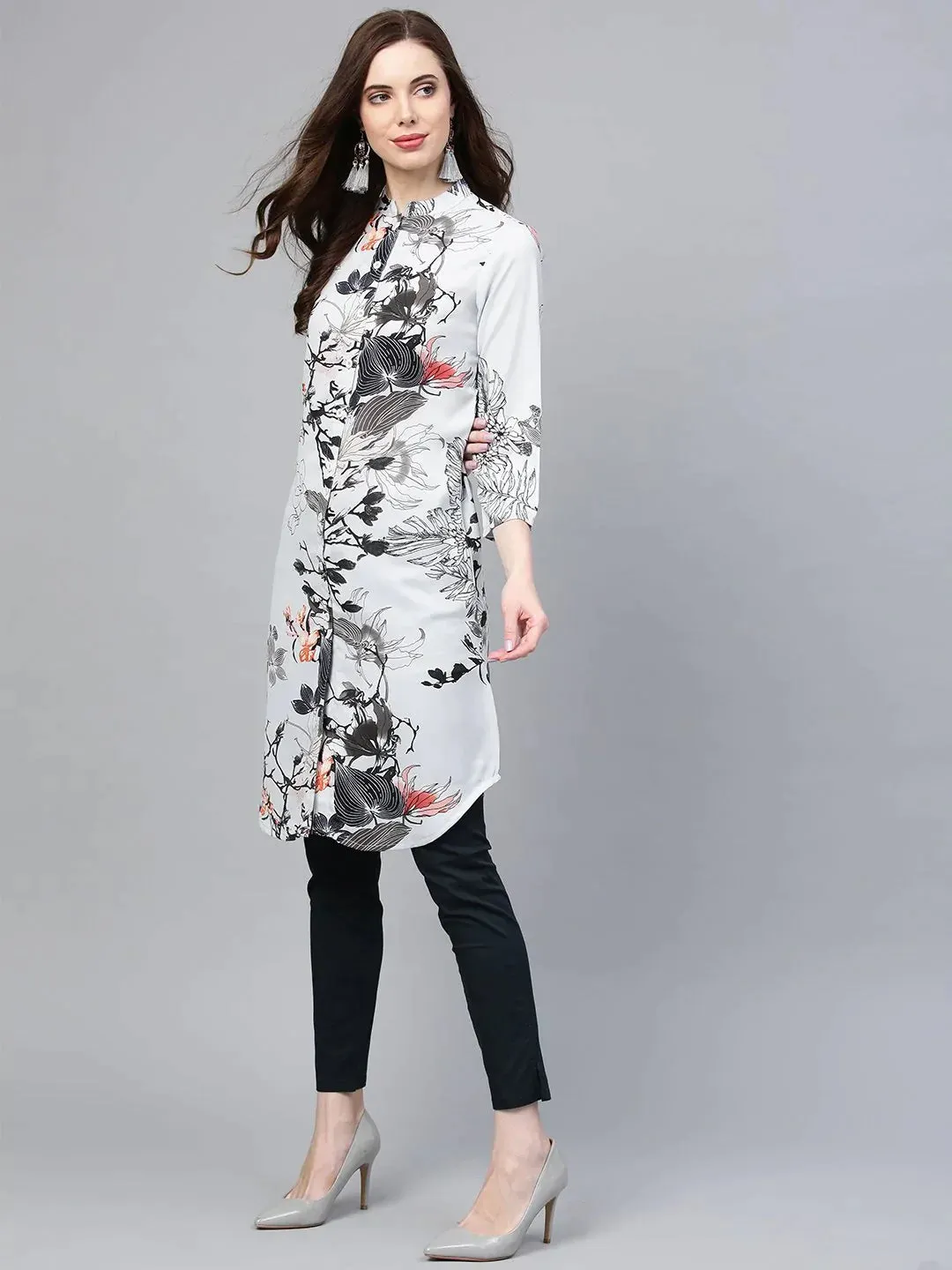 Women Blue & Black Printed Summer-Cool A-Line Kurta