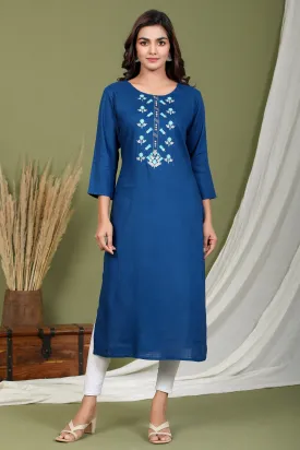 Women Blue Embroidered Kurta