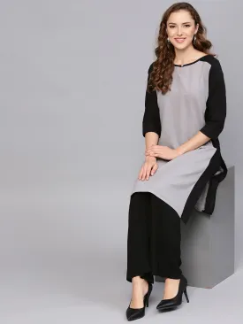 Women Grey & Black Straight Kurta