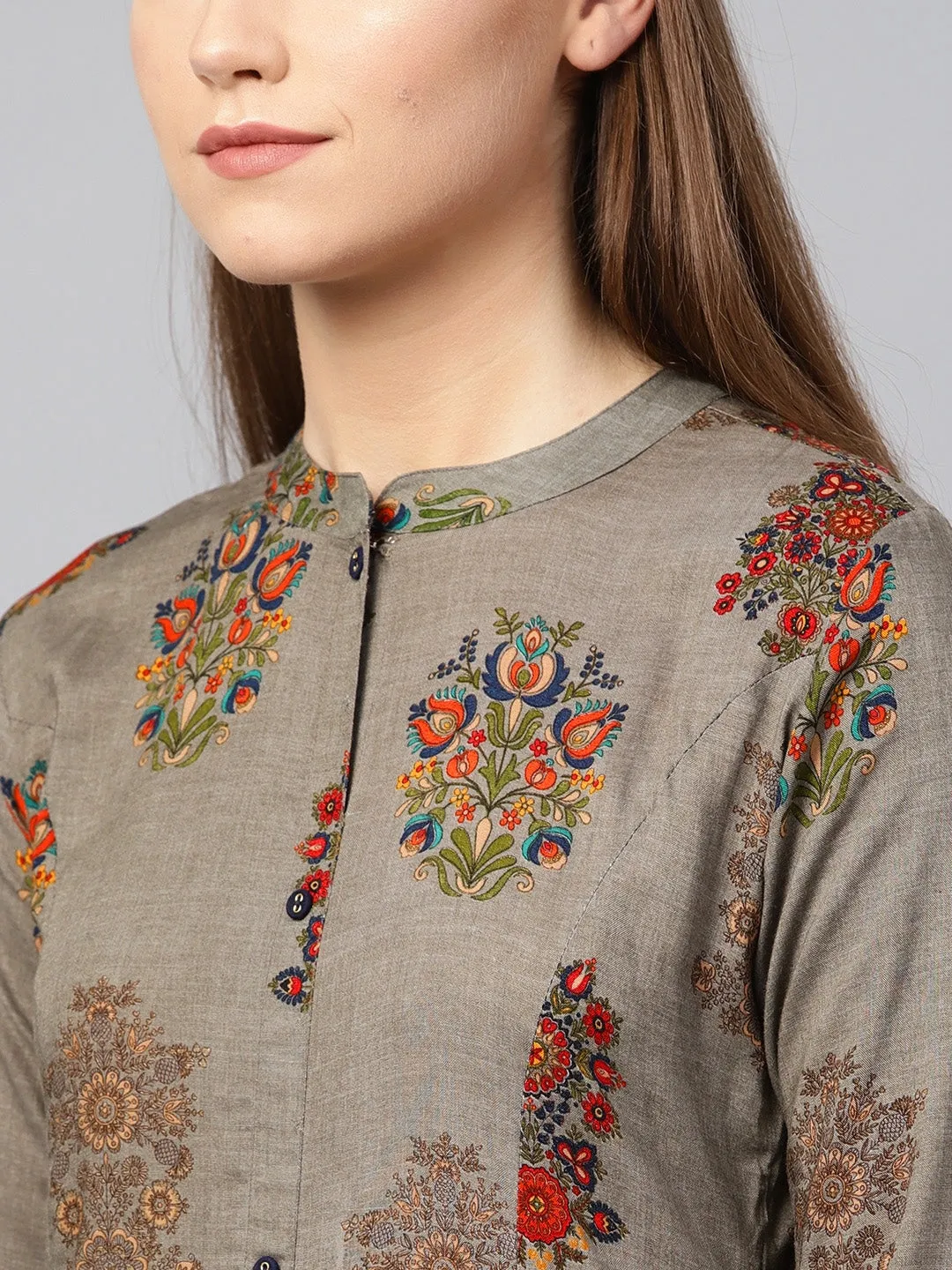 Women Grey Straight Kurta