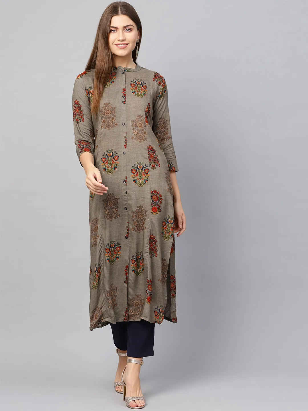 Women Grey Straight Kurta