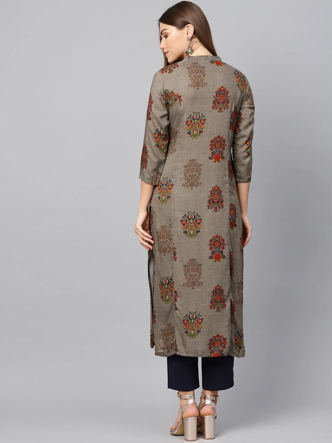 Women Grey Straight Kurta