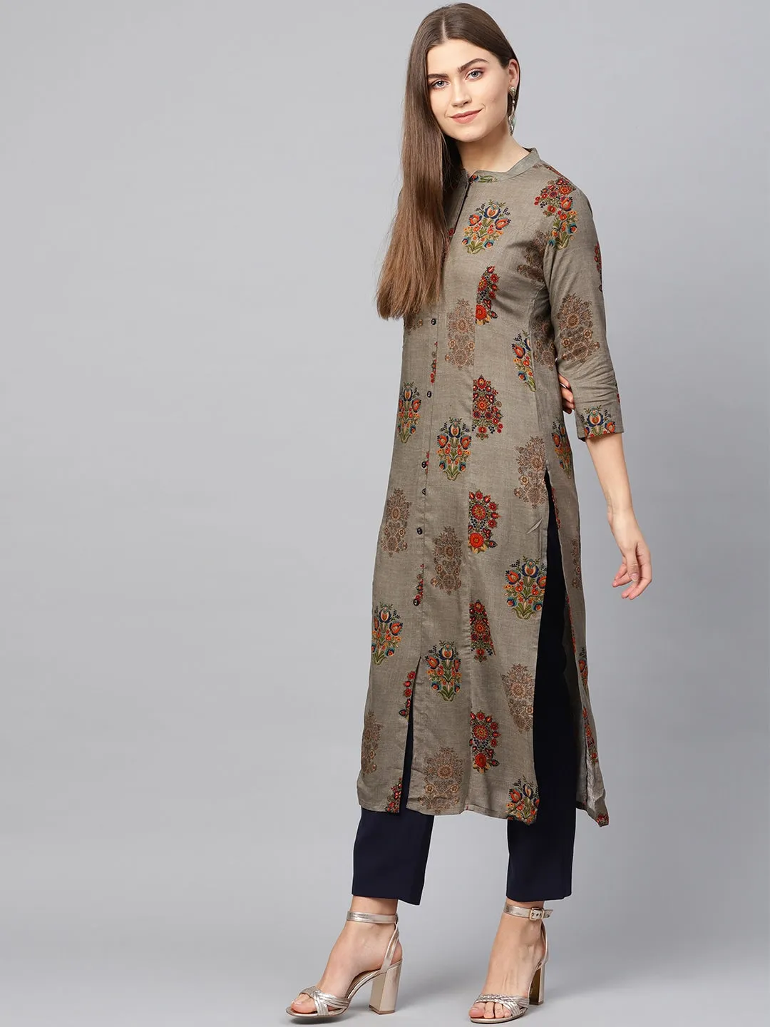 Women Grey Straight Kurta