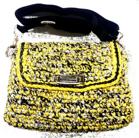 Yellow and Black Raffia Corina Bag