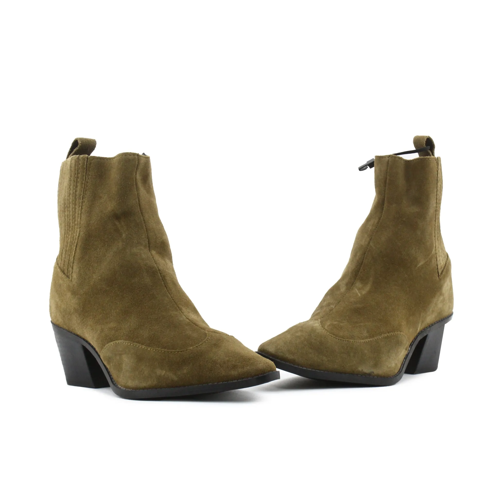 Zara Stretchable Block Heels Ankle Boots | Suede